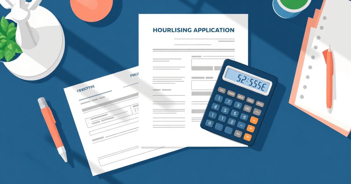 Housing application paperwork and a calculator on a desk